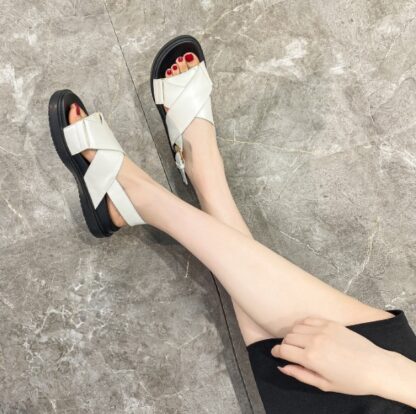 Leather Platform Versatile Net Red Cross Roman Sandals - Image 4
