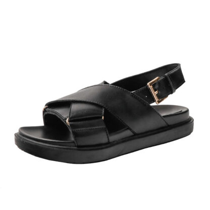 Leather Platform Versatile Net Red Cross Roman Sandals - Image 5